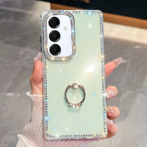 Samsung Galaxy A16 5G Rhinestone Glitter TPU Ring Holder Anti-fall Phone Case - Light Green